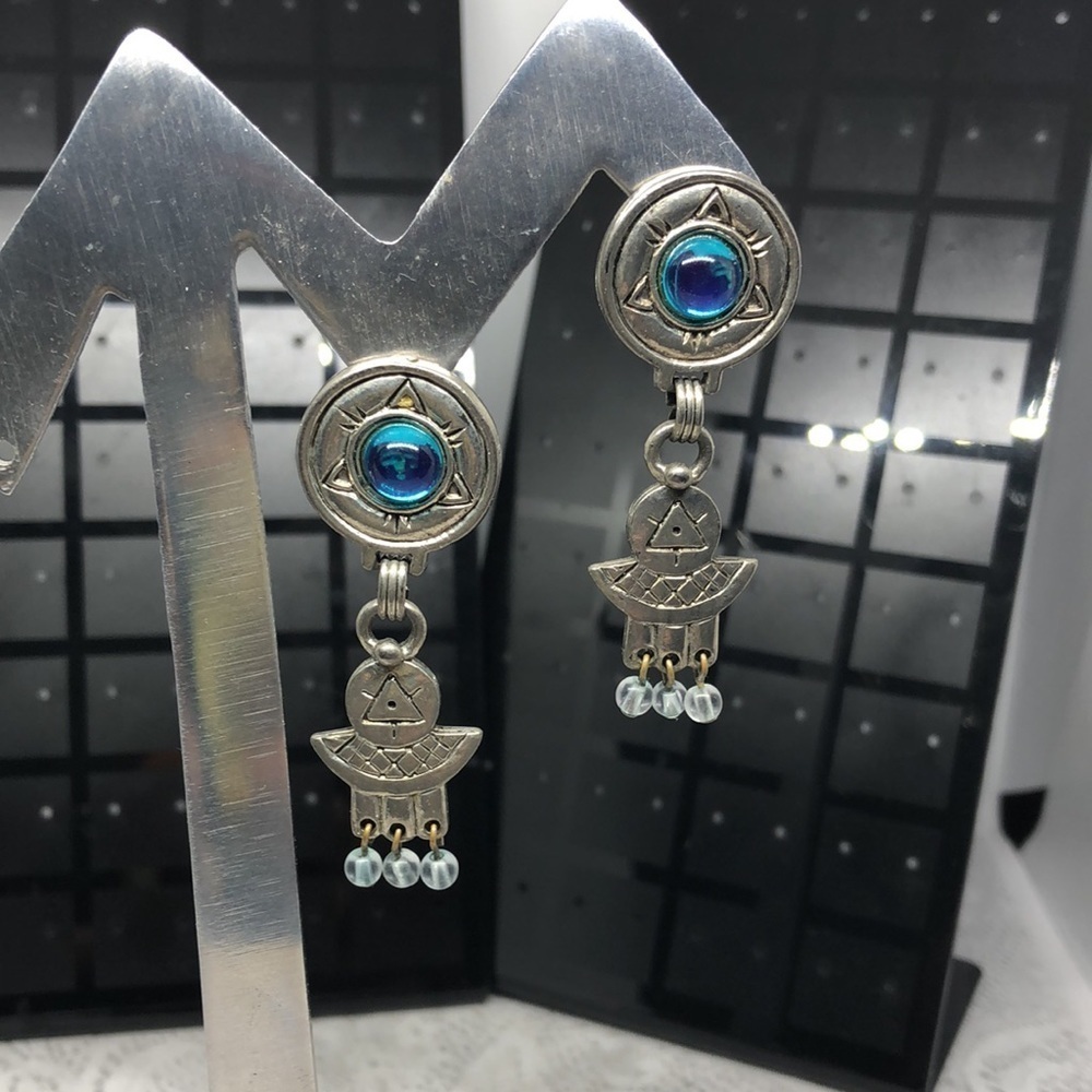 Tribal style boho long dangle drop geometric fun statement earrings